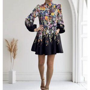 IAN Women's Sz S Floral Blooms Long Sleeve Mini‎ Dress ResortWear Festival Boho